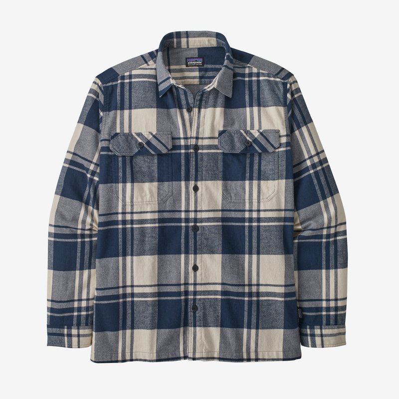 Patagonia Men's Long-Sleeved Organic Cotton Midweight Fjord Flannel Shirt - Live Oak: Smolder Blue