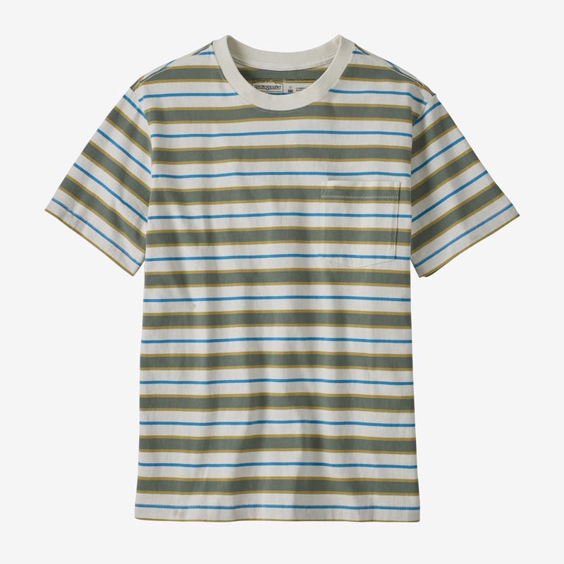 Patagonia Men's Cotton in Conversion Midweight Pocket Tee - Skater Stripe: Hemlock Green
