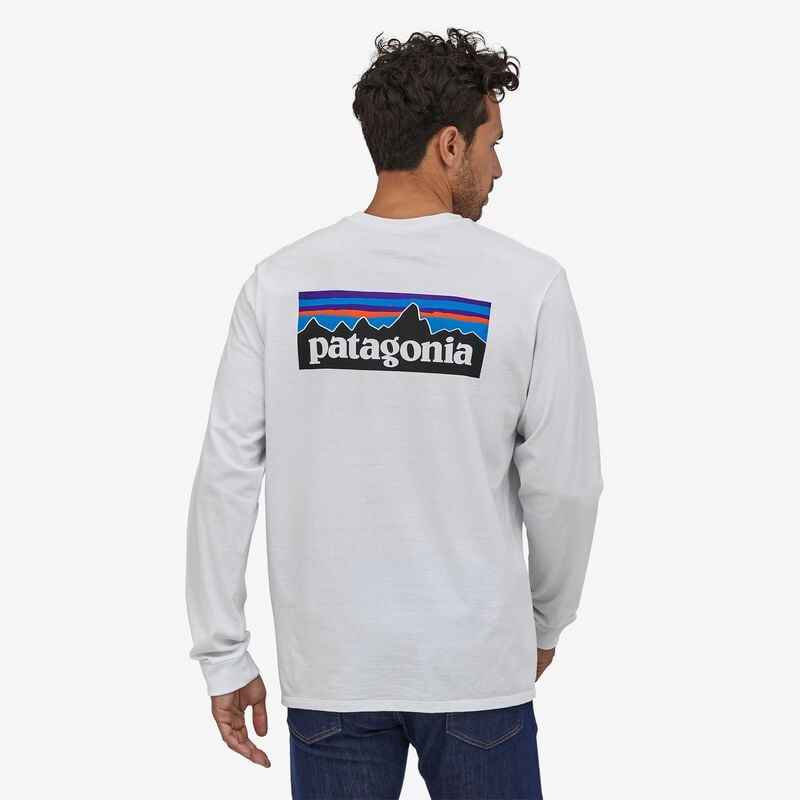 Patagonia Men's Long-Sleeved P-6 Logo Responsibili-Tee® - White
