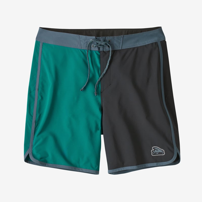 Patagonia Men's Hydropeak Scallop Boardshorts - 18" - Flying Fish Patch: Harlequin Ink Black