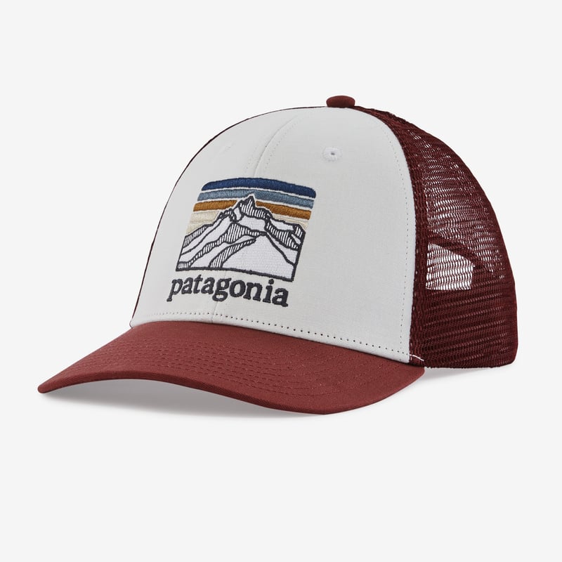 Patagonia Line Logo Ridge LoPro Trucker Hat - White w/Sequoia Red
