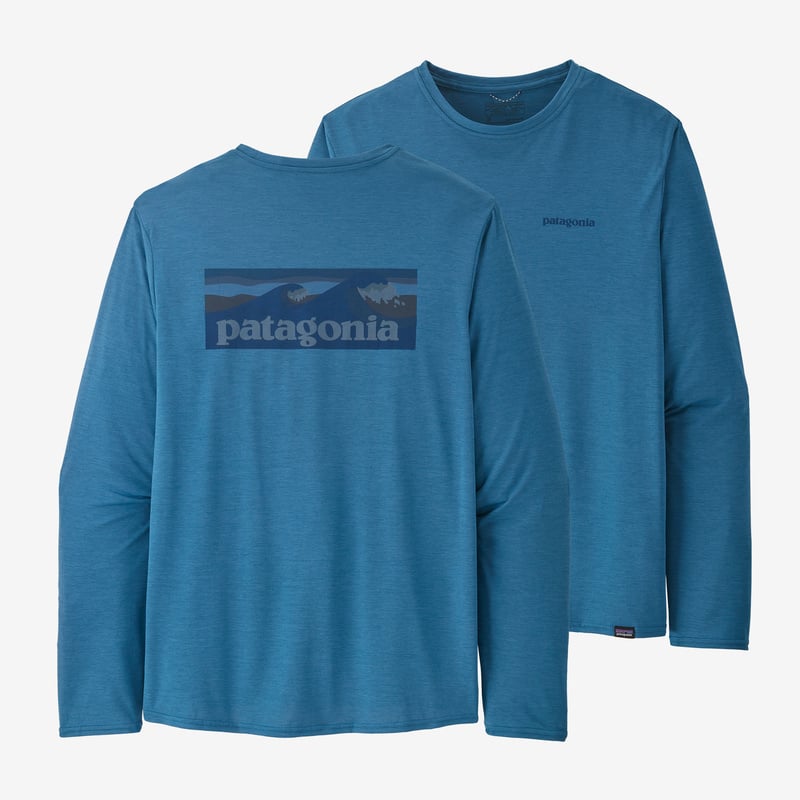 Patagonia Men's Long-Sleeved Capilene® Cool Daily Graphic Shirt - Boardshort Logo: Wavy Blue X-Dye
