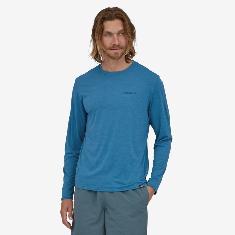 Patagonia Men's Long-Sleeved Capilene® Cool Daily Graphic Shirt - Boardshort Logo: Wavy Blue X-Dye