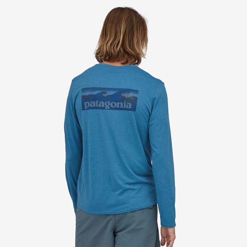 Patagonia Men's Long-Sleeved Capilene® Cool Daily Graphic Shirt - Boardshort Logo: Wavy Blue X-Dye