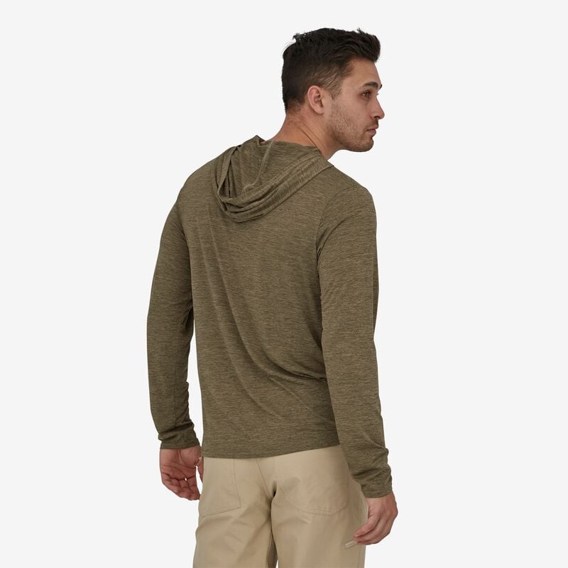 Patagonia Men's Capilene® Cool Daily Graphic Hoody - Line Logo Ridge Stripe: Basin Green X-Dye