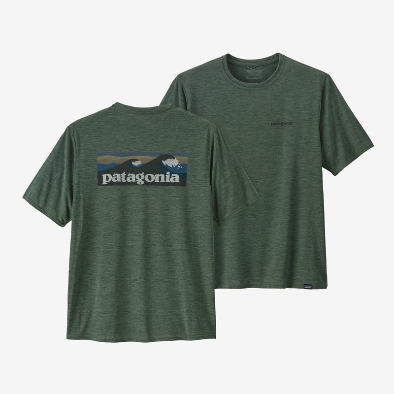 Patagonia Men's Capilene® Cool Daily Graphic Shirt - Boardshort Logo: Pinyon Green X-Dye