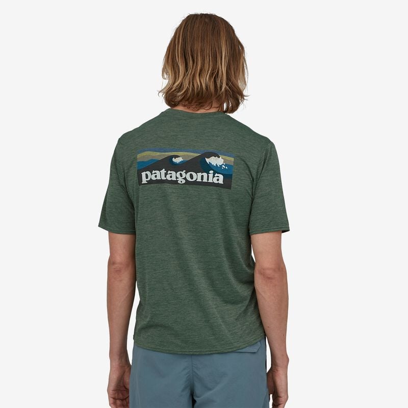 Patagonia Men's Capilene® Cool Daily Graphic Shirt - Boardshort Logo: Pinyon Green X-Dye