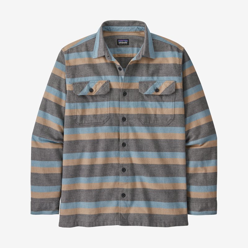 Patagonia Men's Long-Sleeved Organic Cotton Midweight Fjord Flannel Shirt - Fungiis Stripe: Pitch Blue