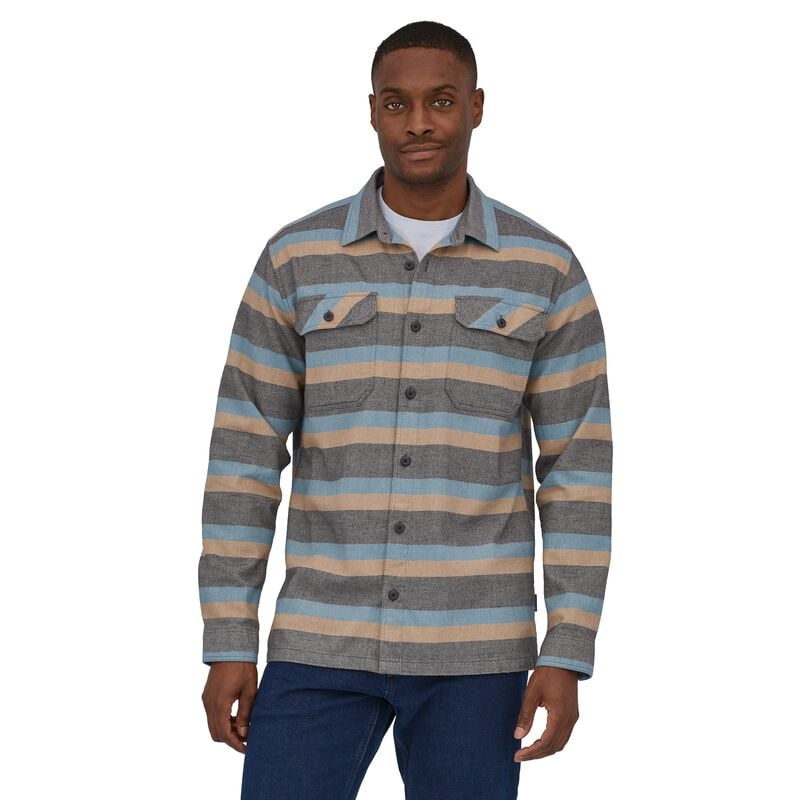 Patagonia Men's Long-Sleeved Organic Cotton Midweight Fjord Flannel Shirt - Fungiis Stripe: Pitch Blue