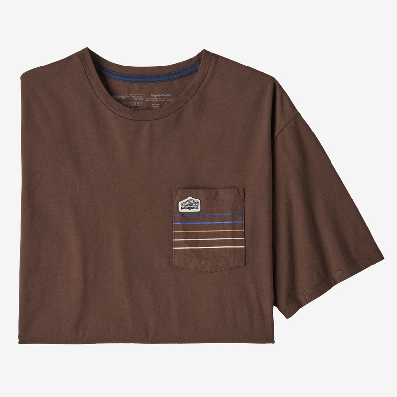 Patagonia Men's Line Logo Ridge Stripe Organic Pocket T-Shirt - Cone Brown