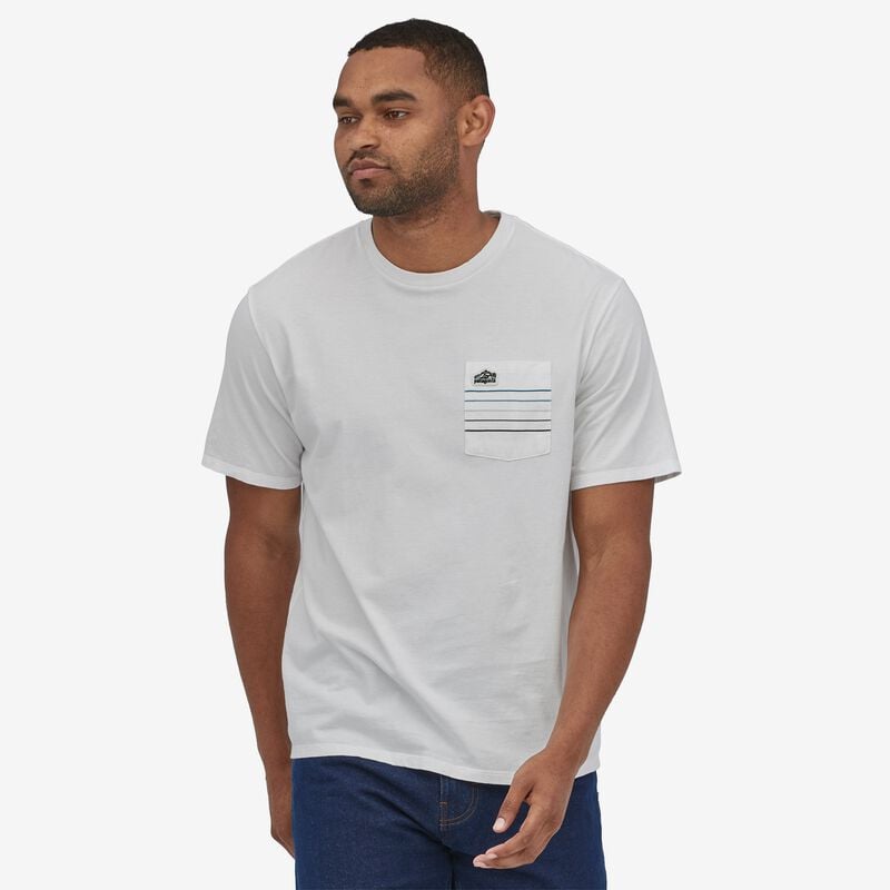 Patagonia Men's Line Logo Ridge Stripe Organic Pocket T-Shirt - Cone Brown
