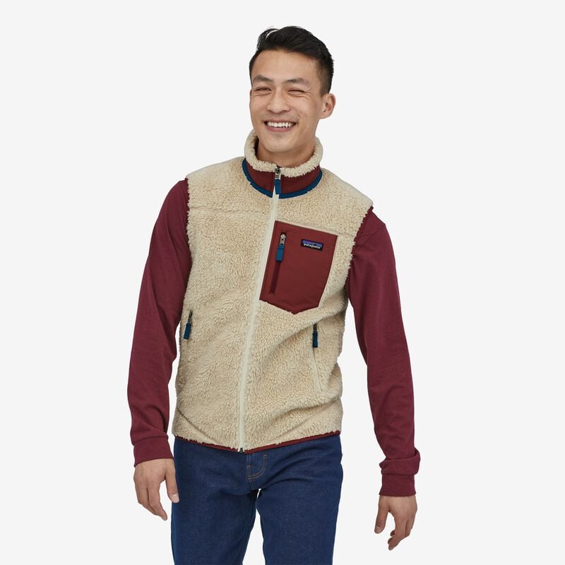 Patagonia Men's Classic Retro-X® Fleece Vest - Dark Natural w/Sequoia Red
