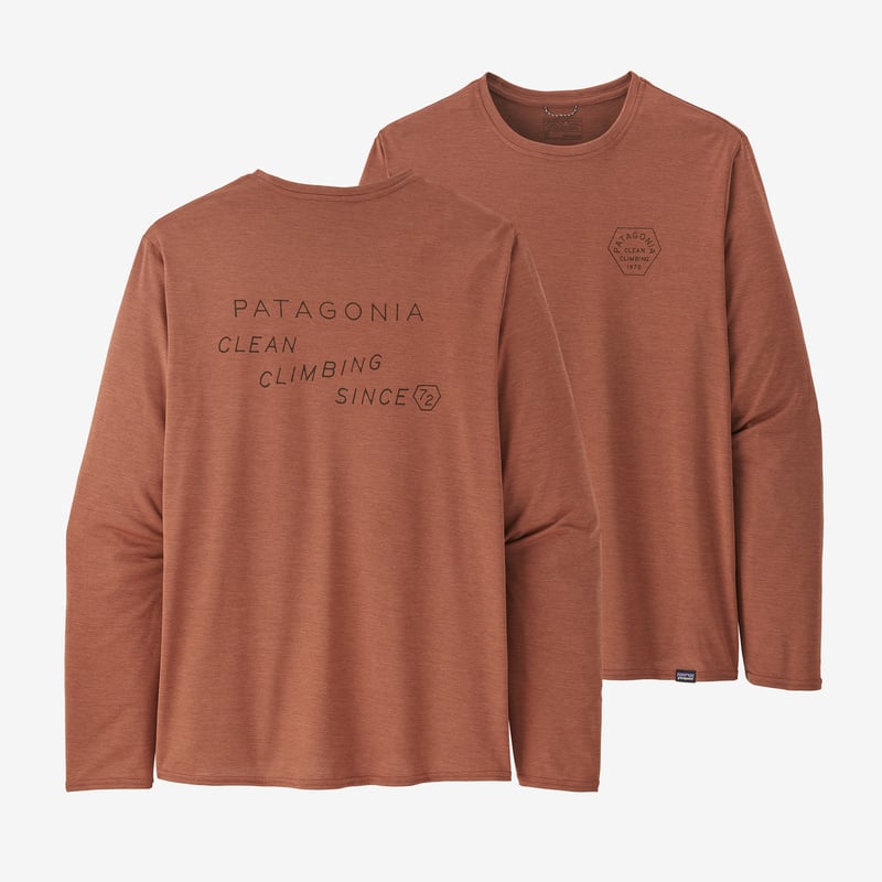 Patagonia Men's Long-Sleeved Capilene® Cool Daily Graphic Shirt - Clean Climb Type: Sisu Brown X-Dye