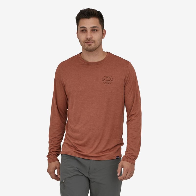 Patagonia Men's Long-Sleeved Capilene® Cool Daily Graphic Shirt - Clean Climb Type: Sisu Brown X-Dye