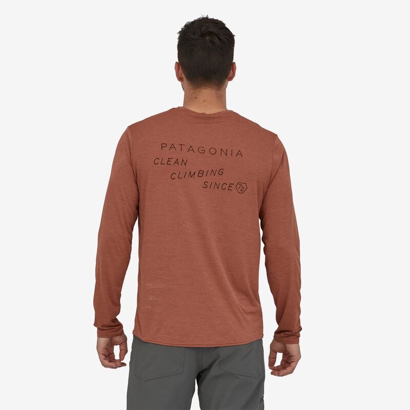 Patagonia Men's Long-Sleeved Capilene® Cool Daily Graphic Shirt - Clean Climb Type: Sisu Brown X-Dye