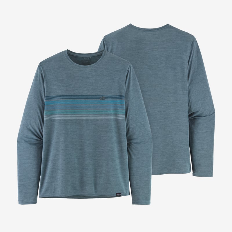 Patagonia Men's Long-Sleeved Capilene® Cool Daily Graphic Shirt - Line Logo Ridge Stripe: Light Plume Grey X-Dye