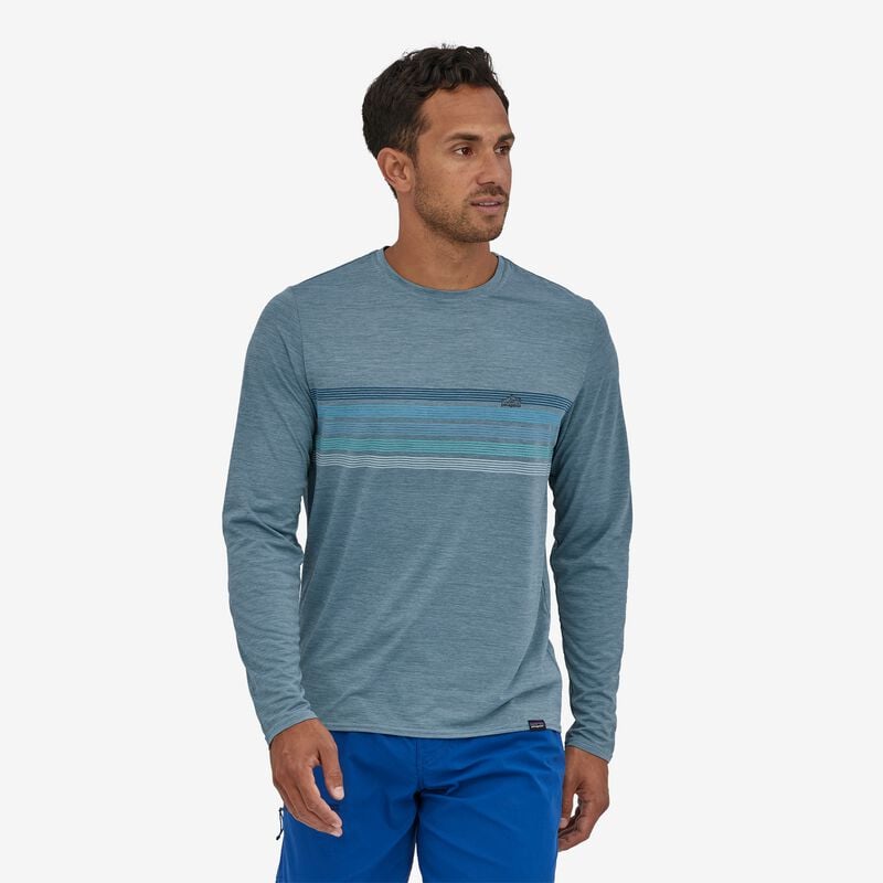 Patagonia Men's Long-Sleeved Capilene® Cool Daily Graphic Shirt - Line Logo Ridge Stripe: Light Plume Grey X-Dye