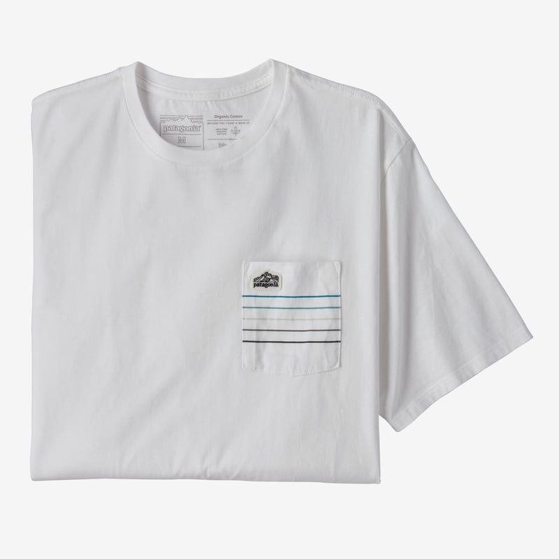 Patagonia Men's Line Logo Ridge Stripe Organic Pocket T-Shirt - White