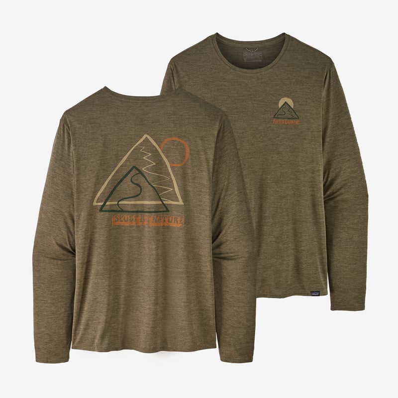 Patagonia Men's Long-Sleeved Capilene® Cool Daily Graphic Shirt - Slow Going: Basin Green X-Dye