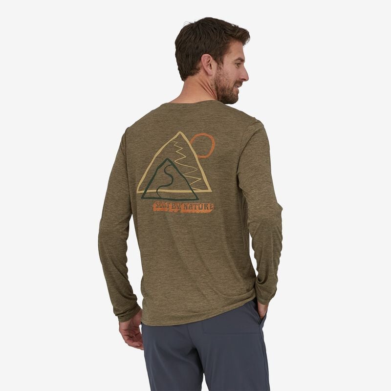 Patagonia Men's Long-Sleeved Capilene® Cool Daily Graphic Shirt - Slow Going: Basin Green X-Dye