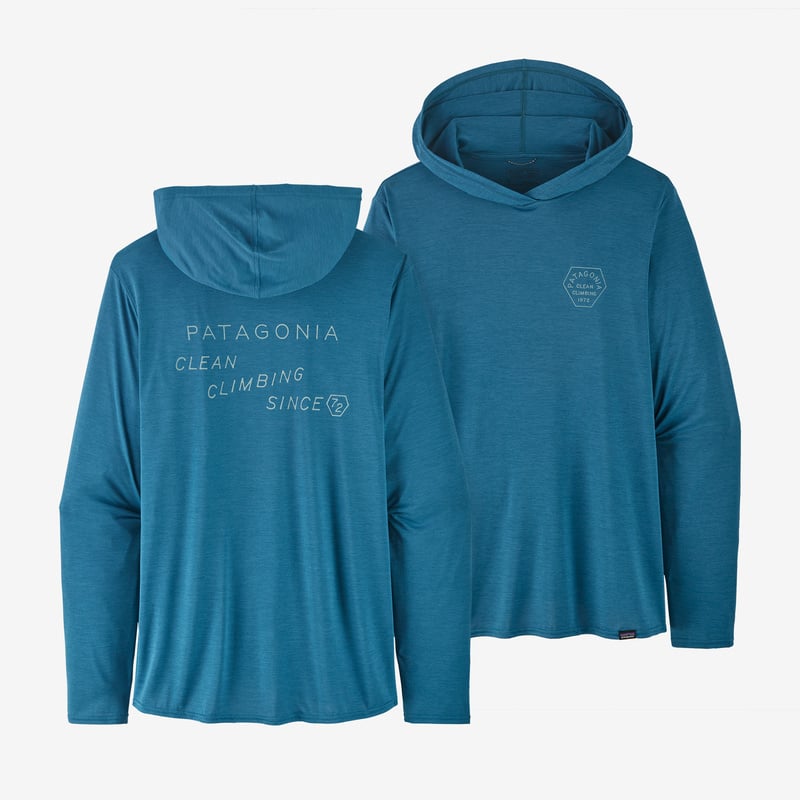 Patagonia Men's Capilene® Cool Daily Graphic Hoody - Clean Climb Type: Wavy Blue X-Dye