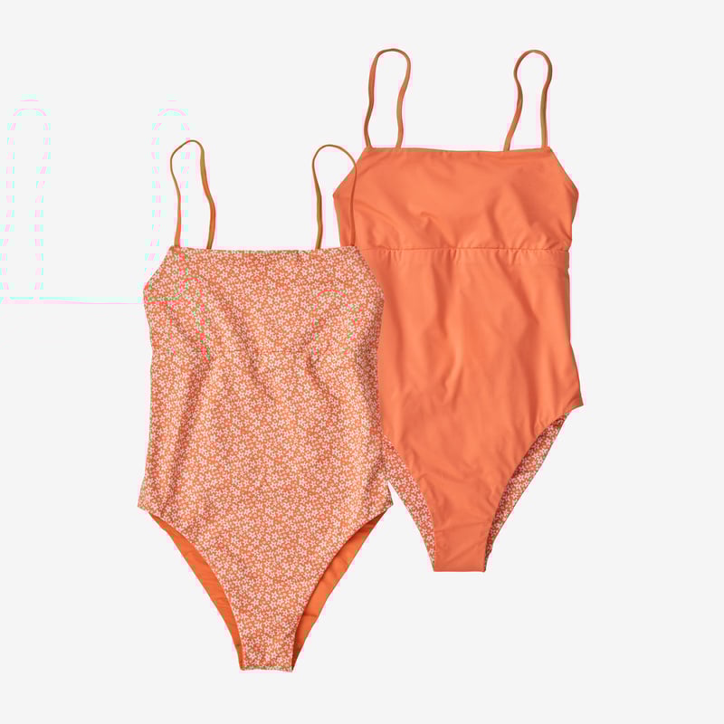 Patagonia Women's Reversible Sunrise Slider One-Piece Swimsuit - Bell Flower: Tigerlily Orange