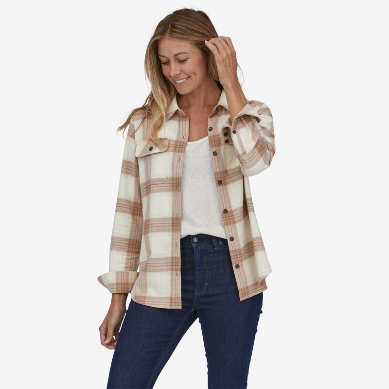 Patagonia Women's Long-Sleeved Organic Cotton Midweight Fjord Flannel Shirt - Canopy Fjord: Dark Natural