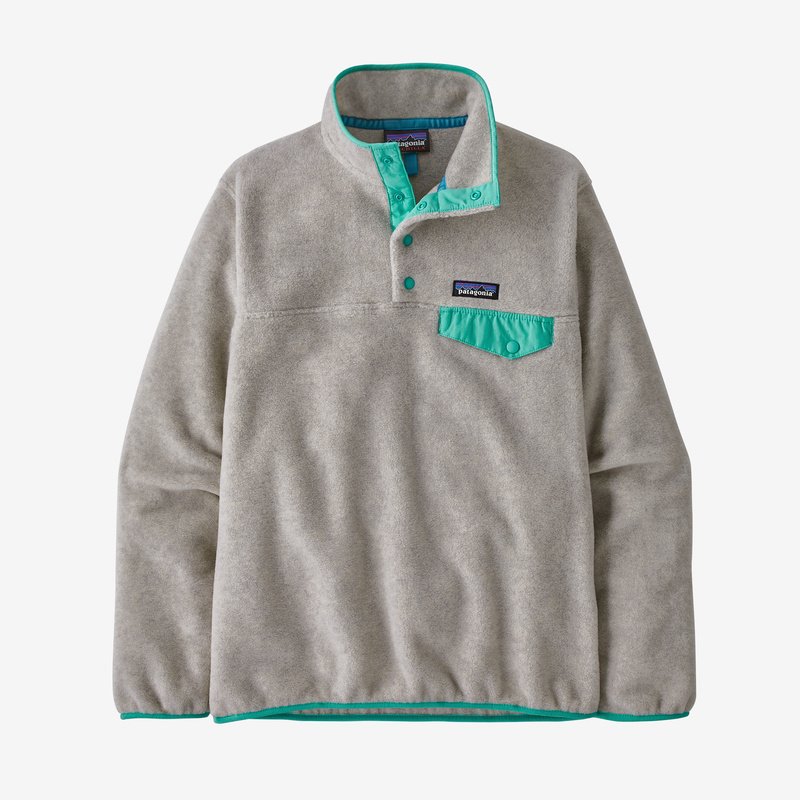 Patagonia Women's Lightweight Synchilla® Snap-T® Fleece Pullover - Oatmeal Heather w/Fresh Teal