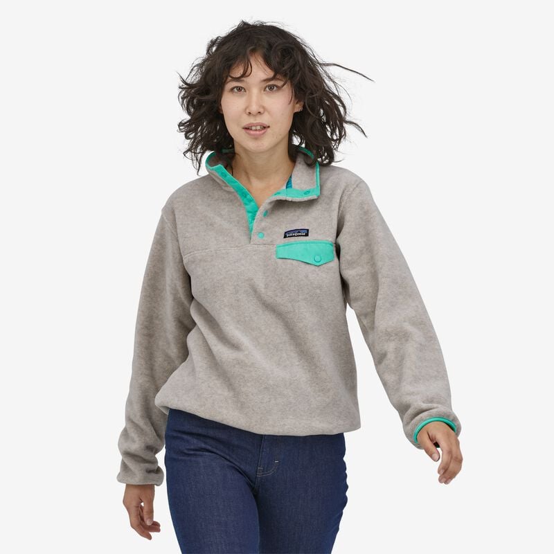 Patagonia Women's Lightweight Synchilla® Snap-T® Fleece Pullover - Oatmeal Heather w/Fresh Teal