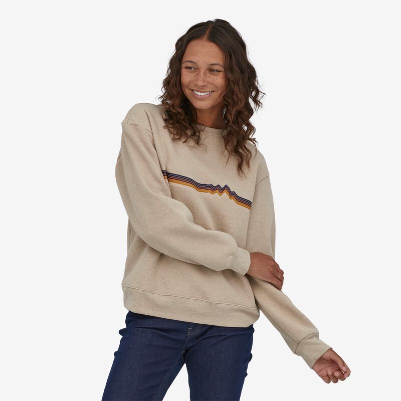 Patagonia Women's Ridge Rise Stripe Uprisal Crew Sweatshirt - Oar Tan