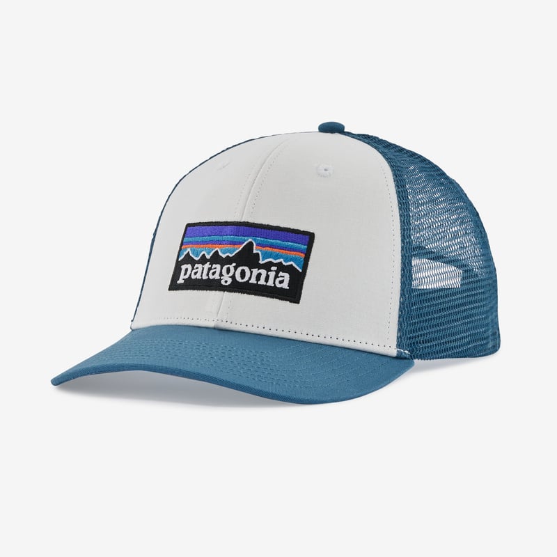 Patagonia P-6 Logo LoPro Trucker Hat - White w/Wavy Blue