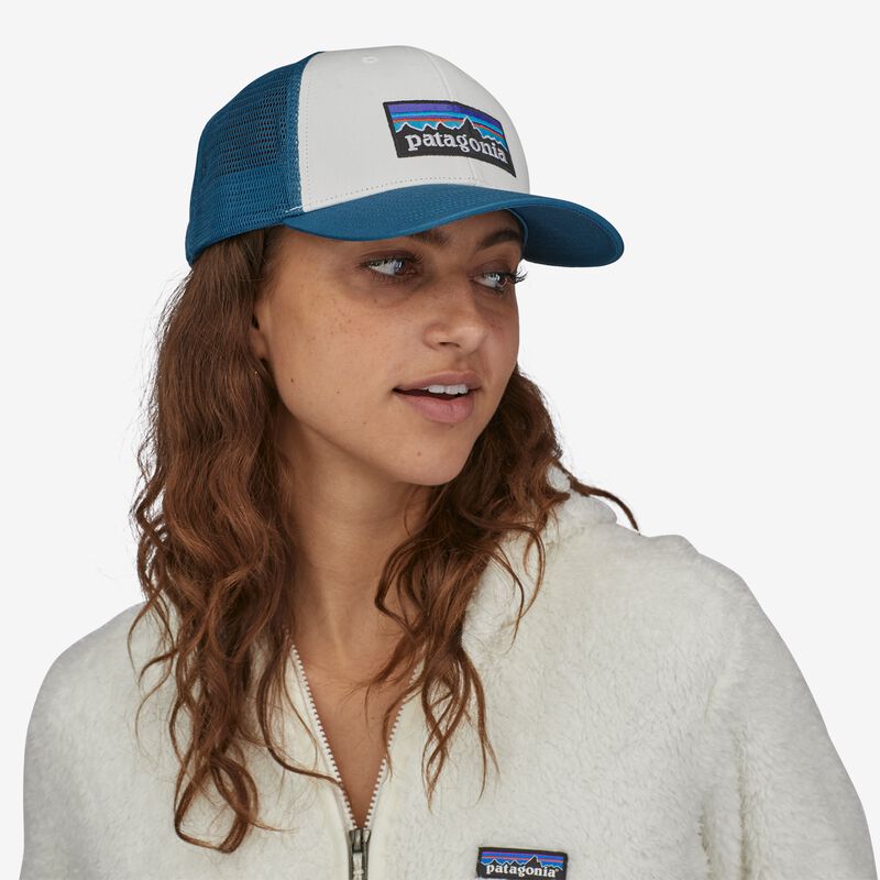 Patagonia P-6 Logo LoPro Trucker Hat - White w/Wavy Blue
