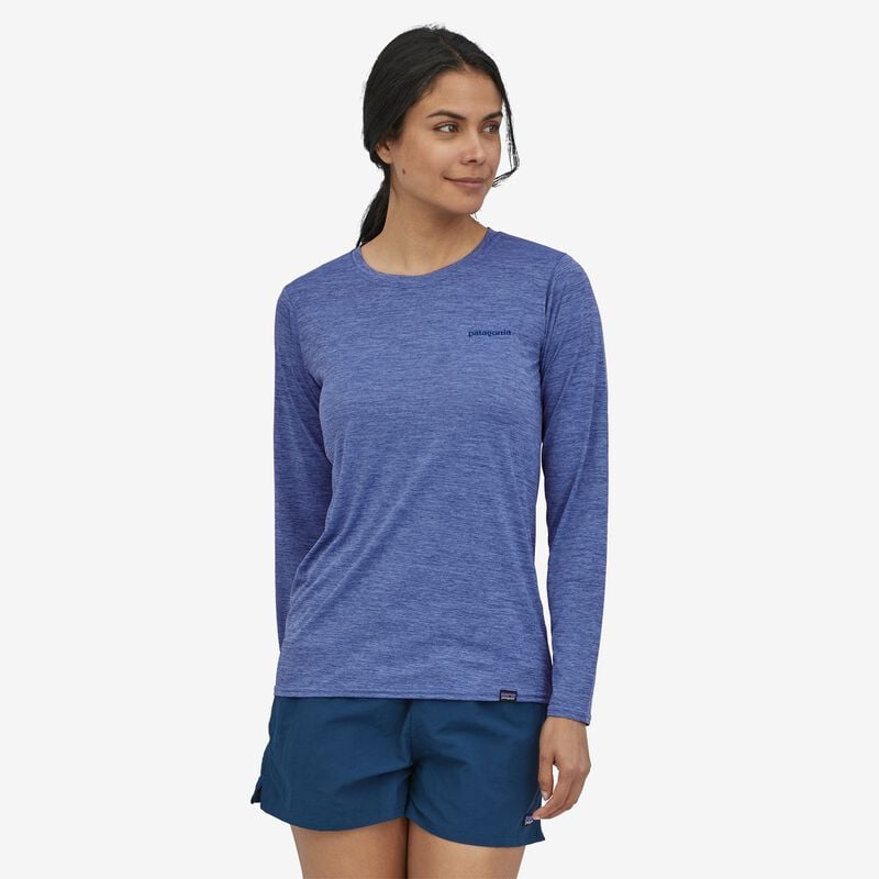 Patagonia Women's Long-Sleeved Capilene® Cool Daily Graphic Shirt - Boardshort Logo: Current Blue X-Dye