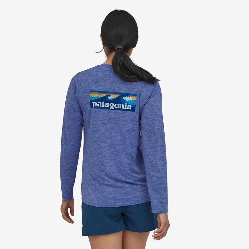 Patagonia Women's Long-Sleeved Capilene® Cool Daily Graphic Shirt - Boardshort Logo: Current Blue X-Dye
