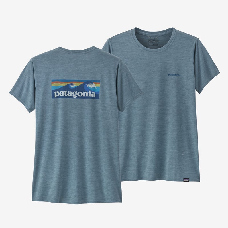 Patagonia Women's Capilene® Cool Daily Graphic Shirt - Boardshort Logo: Light Plume Grey X-Dye