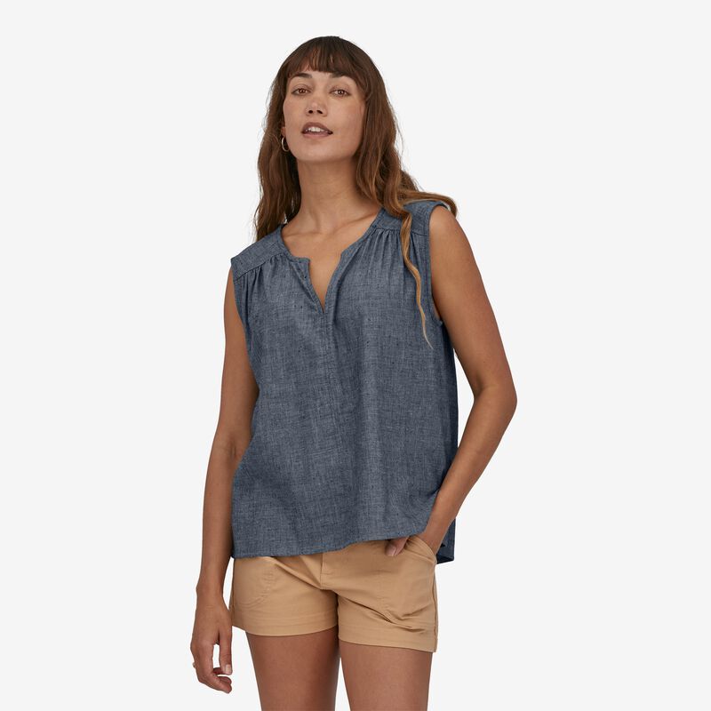 Patagonia Women's Organic Cotton Shirred Top - Indigo Blue