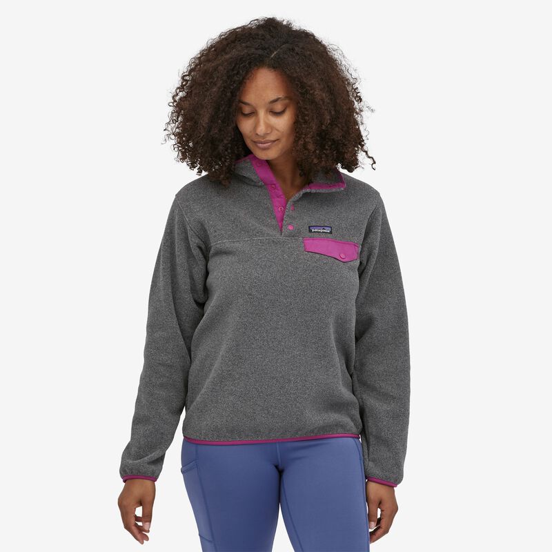 Patagonia Women's Lightweight Synchilla® Snap-T® Fleece Pullover - Nickel w/Amaranth Pink