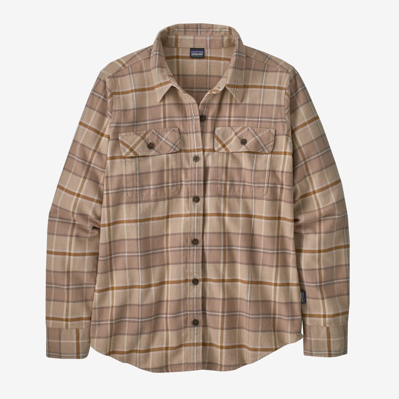 Patagonia Women's Long-Sleeved Organic Cotton Midweight Fjord Flannel Shirt - Roots: Pampas Tan