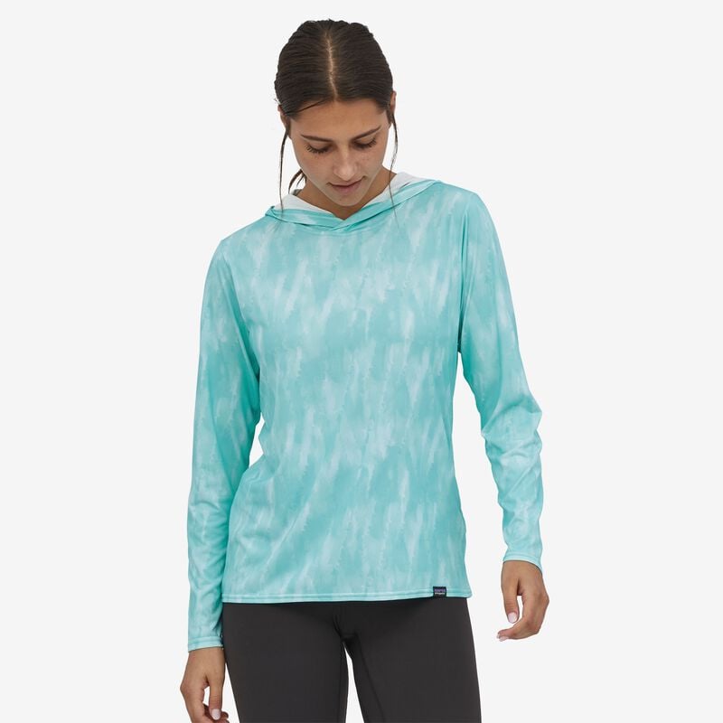 Patagonia Women's Capilene® Cool Daily Graphic Hoody - Clean Climb Bloom: Light Plume Grey X-Dye