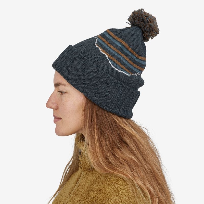 Patagonia Powder Town Beanie - Fitz Roy Stripe Knit: Smolder Blue