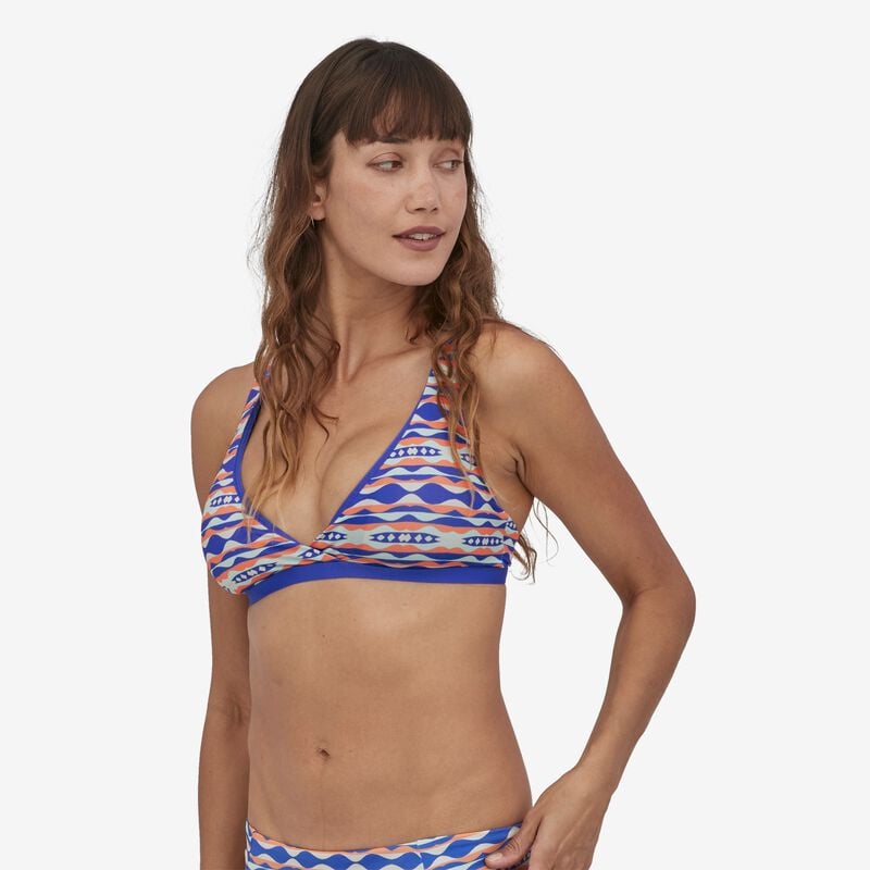Patagonia Women's Bottom Turn Racerback Bikini Top - Coast Highway Small: Float Blue