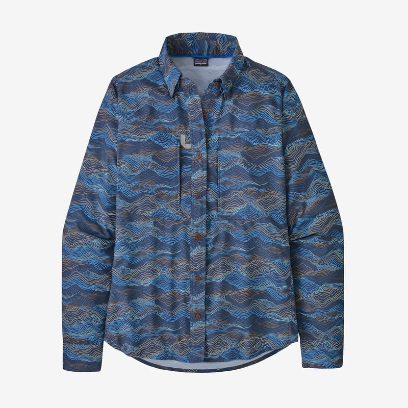 Patagonia Women's Long-Sleeved Sol Patrol® Shirt - Rock Cycle Multi Small: Current Blue