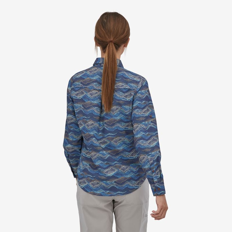 Patagonia Women's Long-Sleeved Sol Patrol® Shirt - Rock Cycle Multi Small: Current Blue