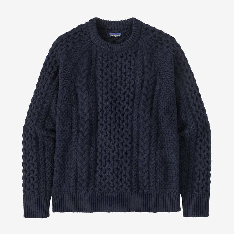 Patagonia Recycled Wool Cable-Knit Crewneck Sweater - New Navy