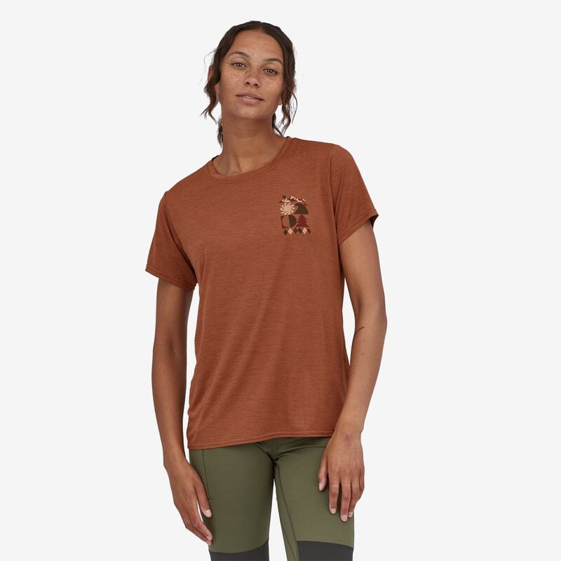 Patagonia Women's Capilene® Cool Daily Graphic Shirt - Spirited Seasons: Sisu Brown X-Dye