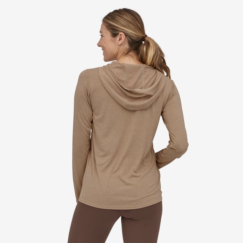 Patagonia Women's Capilene® Cool Daily Graphic Hoody - Ridge Rise Stripe: Oar Tan X-Dye