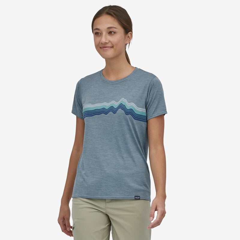 Patagonia Women's Capilene® Cool Daily Graphic Shirt - Ridge Rise Stripe: Light Plume Grey X-Dye