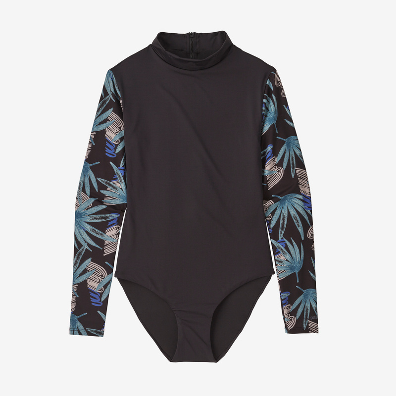 Patagonia Women's Long-Sleeved Swell Seeker One-Piece Swimsuit - Ink Black w/Tropical Ecuador