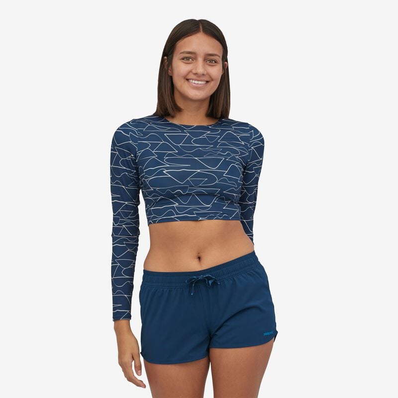 Patagonia Women's Swell Seeker Cropped Rashguard - Coast Highway Small: Float Blue