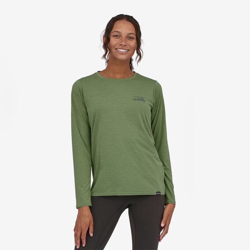 Patagonia Women's Long-Sleeved Capilene® Cool Daily Graphic Shirt - 73 Skyline: Sedge Green X-Dye